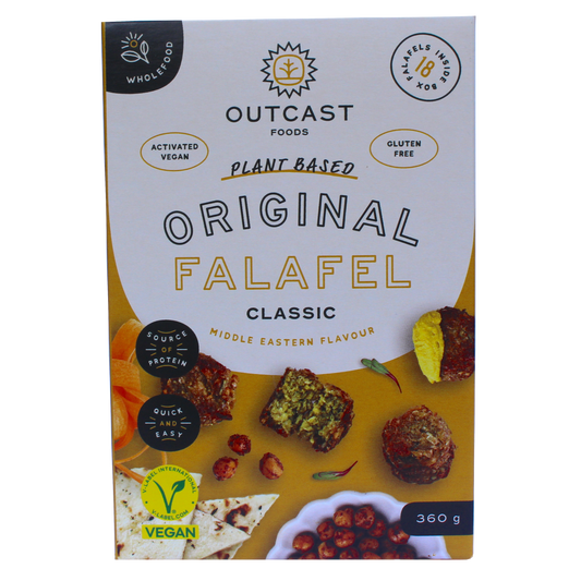Front of Frozen Falafel packaging – plant-based, 360g pack.